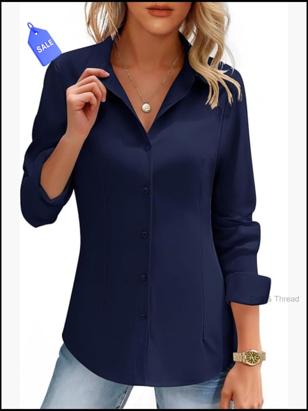 Button Down Shirt Long Sleeve Slim Fitted Work Top Dressy Casual Business Blouse